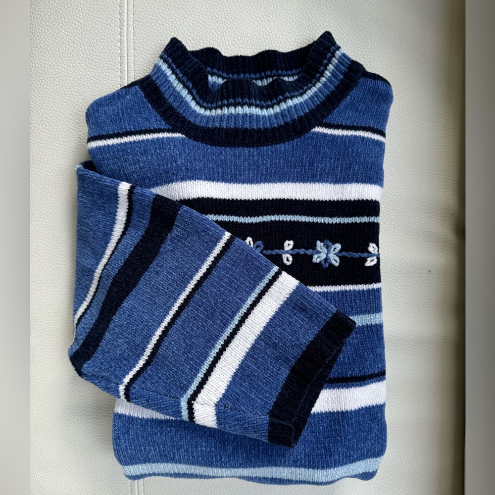 #19 Pen Pennington Women Blue X Plus size blue striped soft turtleneck fleec